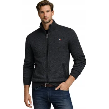 Pánský svetr PÁNSKÝ SVETR NA ZIP - MQ-2836-PL SZARY MELANŻ bavlněný rolák na zip