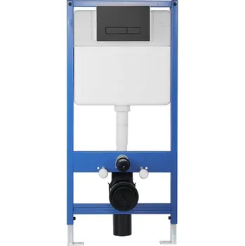 WC sada CERANO - Podomítkový WC set, modul, WC tlačítko Slim, podložka, černé matné - předstěnová instalace/sádrokarton