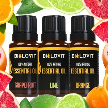 Vonný olej Bilovit Sada citrusových olejů pro aromaterapii, celulitidu a zlepšení nálady 3 x 10 ml