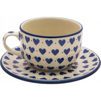 ŠÁLEK 200 ml s podšálkem Ceramika Artystyczna Bolesławiec dekor 0570A SRDÍČKA