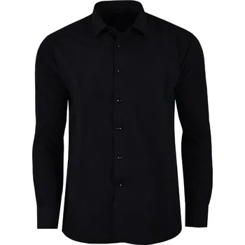 Pánská košile 42/43 KOŠILE HLADKÁ ČERNÁ DLOUHÝ RUKÁV