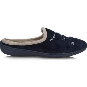 Dámská obuv Stylové dámské pantofle, tmavě modro-béžové s nápisy Slippers DU 23578, velikost 36