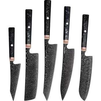 Kuchyňský nůž Sada damaškových kuchyňských nožů RY 39269 – Černá 5ks