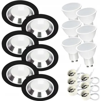 Stropní svítidlo KULATÉ STROPNÍ SVÍTIDLO černo-stříbrné + žárovka GU10 7W neutrální bílá