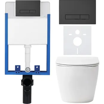 WC sada CERANO - Kompletní podomítkový WC set Lite/Verde - bílá lesklá - WC tlačítko Slim, černé matné - k zazdění - 49x36 cm