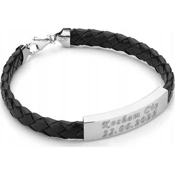Náramek PÁNSKÝ ČERNÝ KOŽENÝ NÁRAMEK 925 S GRAVÍROVÁNÍM