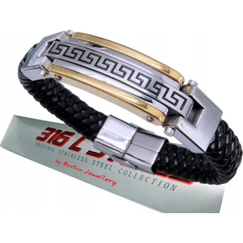 Náramek STŘÍBRNÝ PÁNSKÝ NÁRAMEK OCEL 316L PRAVÁ KŮŽE