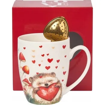 Hrnek s Louhovacím Sítkem Ježek Srdce 360 Ml Porcelán Dárek Valentýn