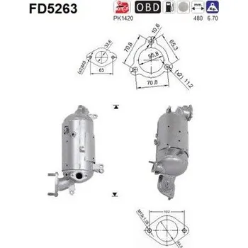 Filtr pevných částic Filtr sazových částic, výfukový systém AS FD5263