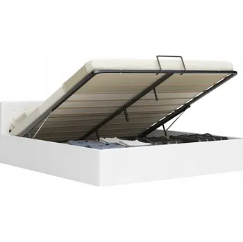 Postel Bílá čalouněná postel z umělé kůže s úložným prostorem, 211 x 188 x 73 cm