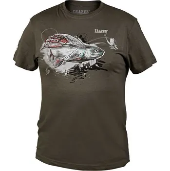 Rybářské oblečení Tričko Traper T-shirt Art Grayling Dark Khaki vel. L
