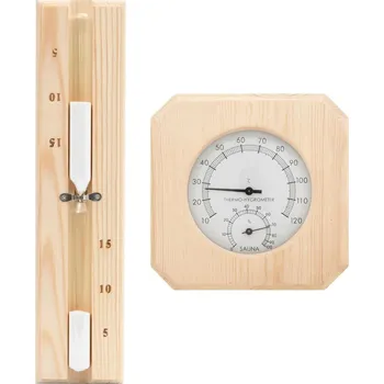 Teploměr a vlhkoměr s přesýpacími hodinami do sauny, masivní dřevo