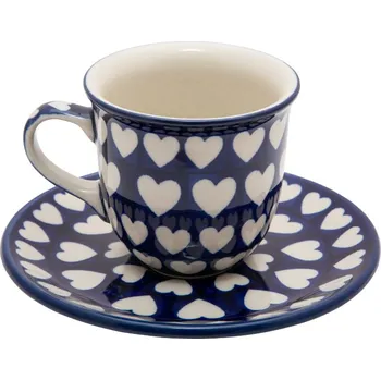 ŠÁLEK 180 ml s podšálkem Ceramika Artystyczna Bolesławiec 0375J SRDCE