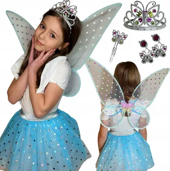 Karnevalový kostým KOSTÝM VÍLY MOTÝLKA KŘÍDLA SUKNĚ NA KARNEVAL PLES 104-122 MODRÁ
