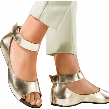 Dámské sandále Dámské kožené sandály Zlaté Skrytá Platforma Na Suchý Zip Produkt Polský r 39