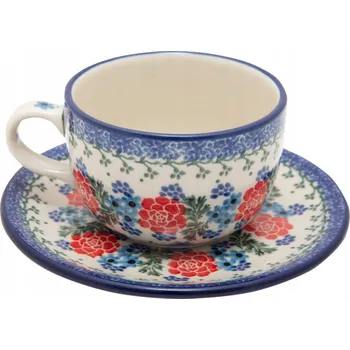 Šálek 200 ml podšálek Ceramika Artystyczna Bolesławiec 1528 Liana Květiny