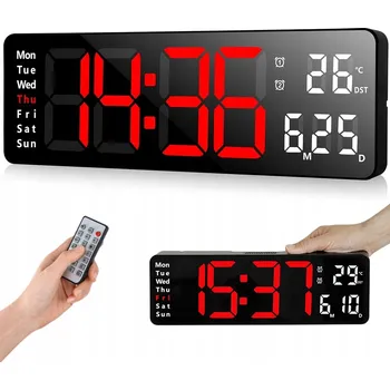 Hodiny VELKÉ NÁSTĚNNÉ HODINY LED Elektronické Digitální Moderní Teplota Datum