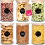 6X SKLENĚNÁ NÁDOBA NA POTRAVINY PRO SÝPKÉ POTRAVINY 880ml + SAMOLEPICÍ ŠTÍTKY