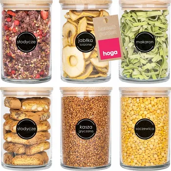 Dóza na potraviny 6X SKLENĚNÁ NÁDOBA NA POTRAVINY PRO SÝPKÉ POTRAVINY 880ml + SAMOLEPICÍ ŠTÍTKY