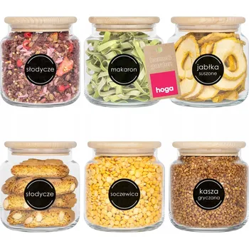 Dóza na potraviny 6X SKLENĚNÁ NÁDOBA NA POTRAVINY PRO SÝPKÉ POTRAVINY 500ml + SAMOLEPICÍ ŠTÍTKY