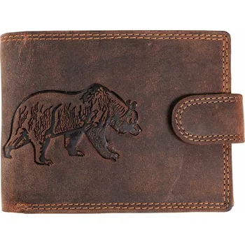 Peněženka WILD Kožená peněženka s přeskou Medvěd - hnědá