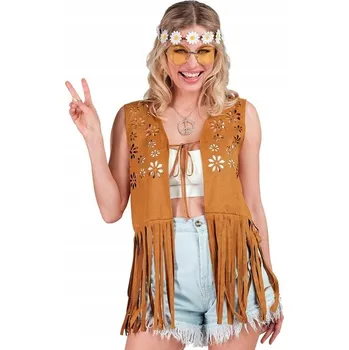 Dámská vesta Vesta Hipiski, Hipiska, Kostým, hnědá, roky 60 70 S/M