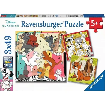 Puzzle Ravensburger 49 dílků Puzzle Ravensburger Disney Classics: Zvířátka v dobré náladě 3x49 dílků