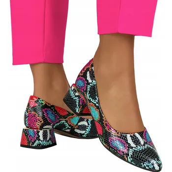 Dámské lodičky Dámské kožené lodičky s vícebarevným vzorem, hadí výrobek Polský, velikost 42
