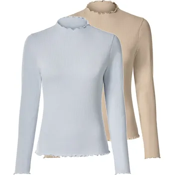 esmara® Dámské triko s dlouhými rukávy, 2 kusy (béžová / světle modrá, M(40/42))