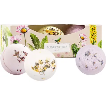 bomba do koupele Manufaktura Dárková sada 3 koupelové koule – Růže, Sedmikráska, Levandule