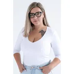 Padnetito.cz Dámské tričko bílé, hluboký výstřih do V, 3/4 rukáv Velikost: 4XL, Střih: áčkový, Délka: standardní