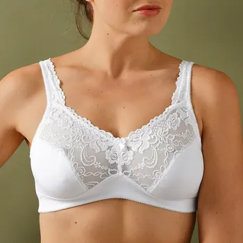 Dámské spodní prádlo Sada 2 podprsenek pro větší poprsí, z bavlny a krajky, bez kostic bílá+černá 95E