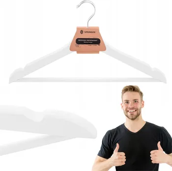 Věšák Springos bílý dřevěný Šatní ramínko