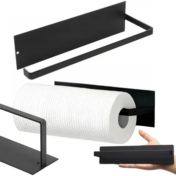 Věšák DRŽÁK VĚŠÁK NA PAPÍROVÉ UTĚRKY KUCHYŇSKÝ BEZ VRTÁNÍ ČERNÝ MATNÝ LOFT