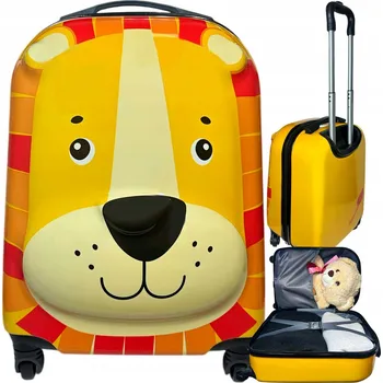 Tvrdý kufr Ikonka kabinové velikosti, malý, polypropylenový, oranžový, se zvířecím motivem