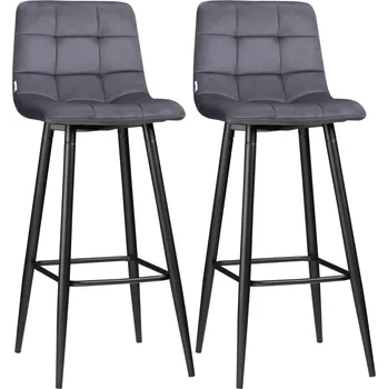Barová židle HOMCOM Sada 2 barových židlí s podnožkou v retro designu 42 cm x 47 cm x 105 cm šedá