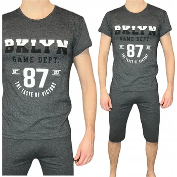 Pánské pyžamo Pánské pyžamo grafitový melír, 3/4 kalhoty, krátký rukáv BKLYN M