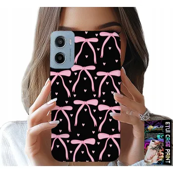 Pouzdro na mobilní telefon POUZDRO PRO MOTOROLA E15 / G05 - ČERNO RŮŽOVÉ STUŽKY S MAŠLIČKAMI