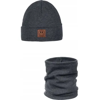 Čepice Jarní souprava čepice a nákrčník SMILE - bavlna - GRAPHITE 48-52