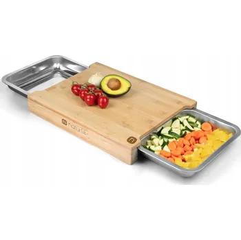 Kuchyňské prkénko NATURLIK Bambusové prkénko na krájení s tácky a miskami 40 x 30 x 6 cm