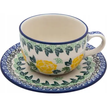 ŠÁLEK 200 ml s podšálkem Umělecká keramika Bolesławiec 1510 RŮŽE