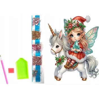 Obraz Diamantová Výšivka na Plátně Mandala 7D 30x25 Kamínky AB Santa Jednorožec