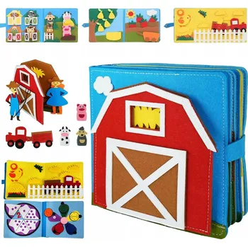 Dřevěná hračka Filcová knížka odnímatelné prvky 3D tabule domeček farma DĚTSKÝ DÁREK