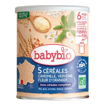 BABYBIO nemléčná 5zrnná obilná kaše s verbenou, pomerančovým květem a heřmánkem 220 g