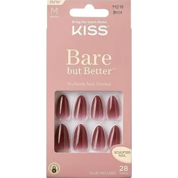 KISS Bare-But-Better Press On Nails - "Chemistry" červená, středně dlouhé, tvar rakve mandlové