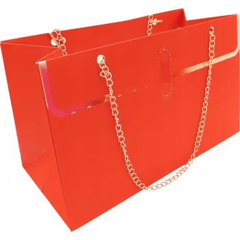 Dárková krabička Dárková taška Valentýnská červená se zlatým řetízkem KRABIČKA