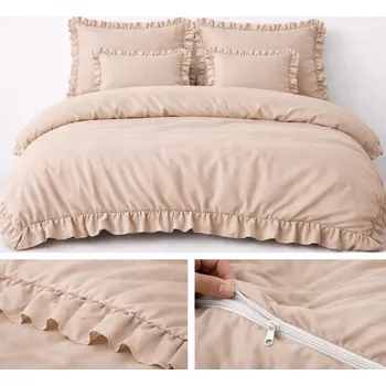 Povlečení POVLEČENÍ S VOLÁNEM 160X200 BÉŽOVÁ SOUPRAVA 3 DÍLNÁ MIKROVLÁKNO