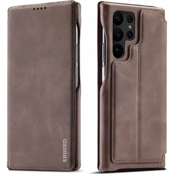 Pouzdro na mobilní telefon Flipové pouzdro Erbord pro Samsung Galaxy S23 Ultra, hnědé
