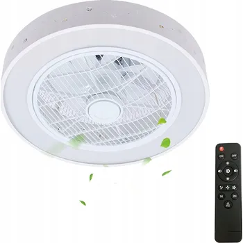 Domácí ventilátor STROPNÍ VENTILÁTOR S LED SVĚTLEM MODERNÍ 3 rychlosti časovač bílý