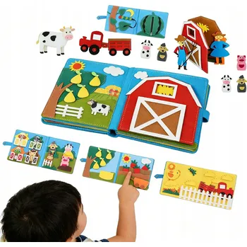 Hračka pro nejmenší MONTESSORI 3D FILCOVÁ KNIHA SENZORICKÁ KNÍŽKA SMYSLOVÁ FARMA